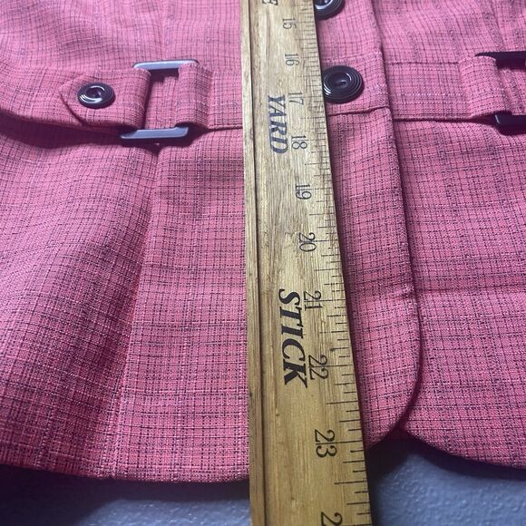 PERCEPTIONS PETITE Blouse Plaid Fitted Waist Tab Short Sleeve Womens 10P Peach - Picture 5 of 8